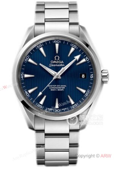 High Quality Replica OMEGA Seamaster Aqua Terra Silver 316L Stainless Steel Strap Dark Blue Curved Face Dial Silver Case Watch 41.5mm